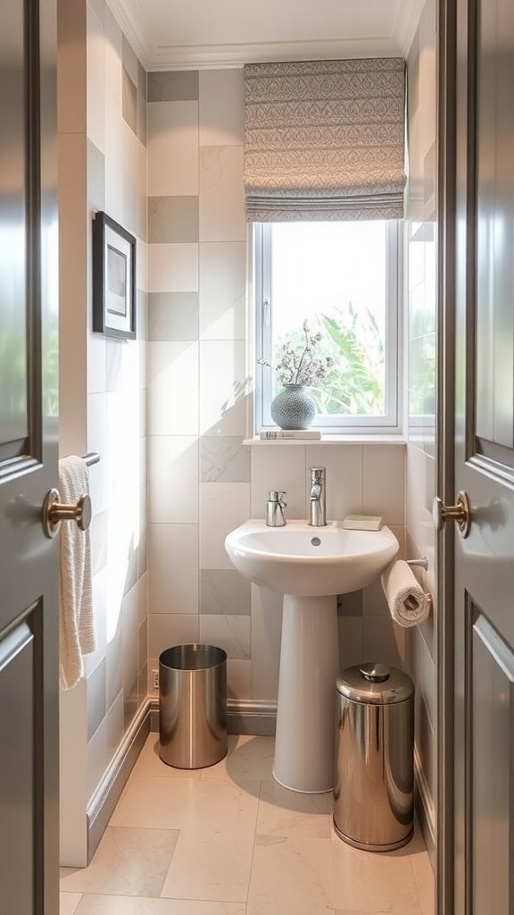 Stylish waste bin in a modern bathroom setting