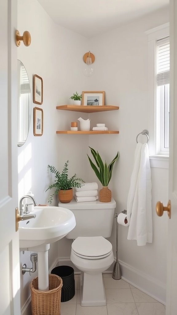 Clean and serene guest bathroom with minimal decor and plants