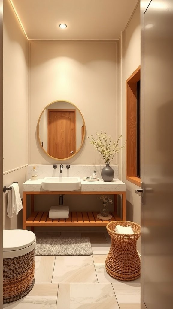 A neutral and inviting guest bathroom design with a modern feel.