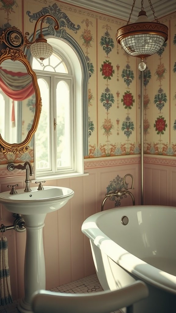 A bathroom featuring patterned cement tiles in vibrant colors and designs.