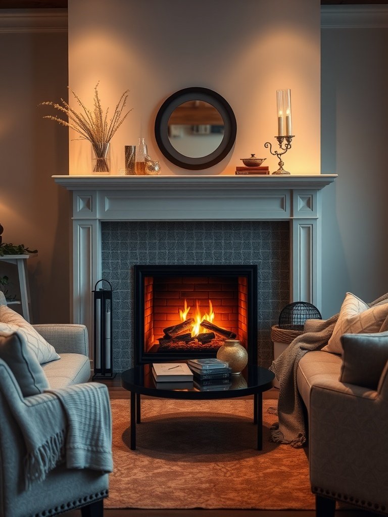 Cozy living room with a fireplace and comfortable seating.