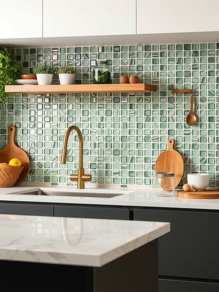 A stylish kitchen with a backsplash made of eco-friendly recycled materials