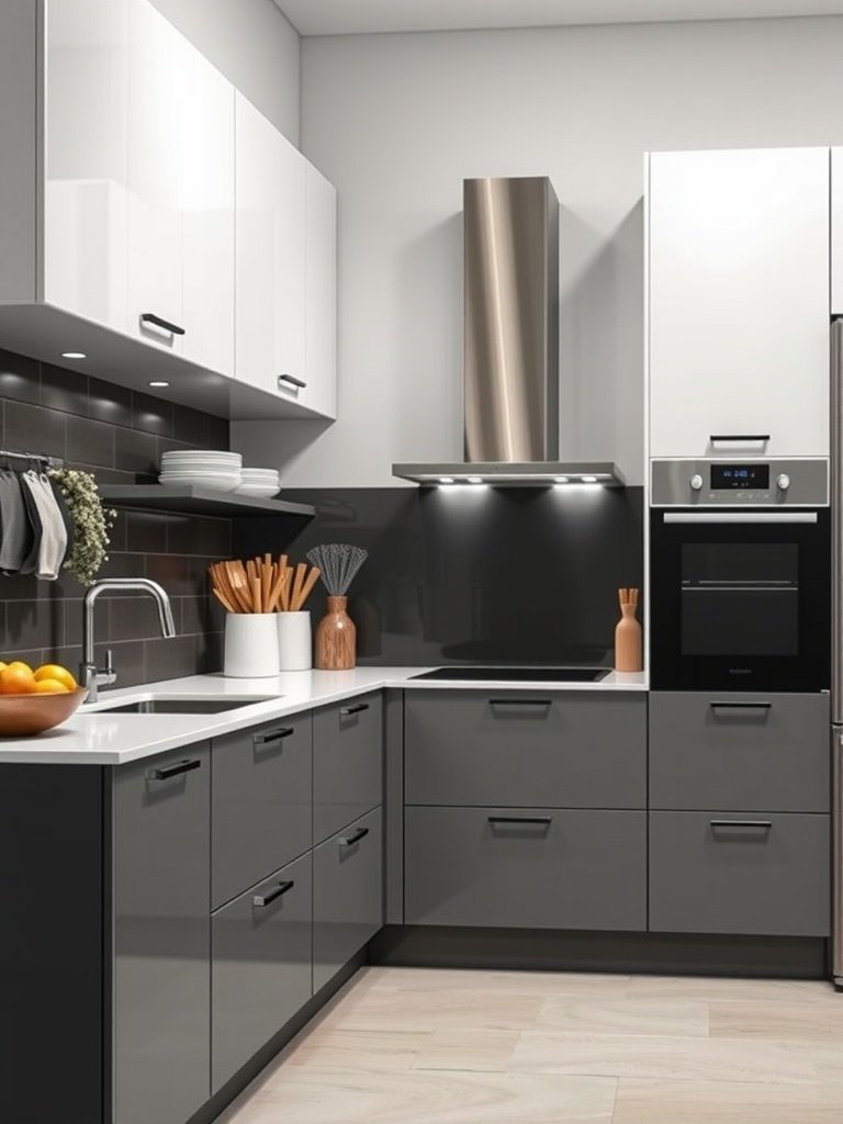 Modern kitchen with gray and white two-tone cabinets