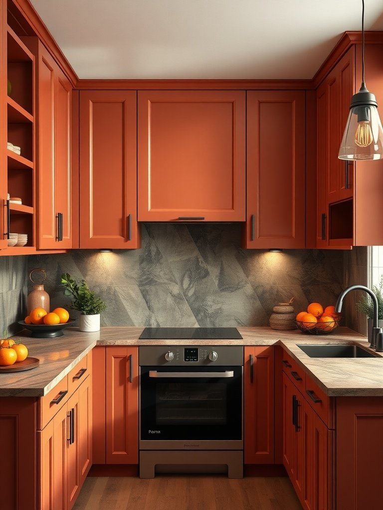 Warm terracotta kitchen cabinets with a modern design